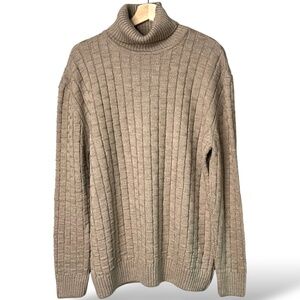 MARCO TADDEI Khaki Wool Blend Cable Knit Long Sleeve T-Neck Sweater US Sz L